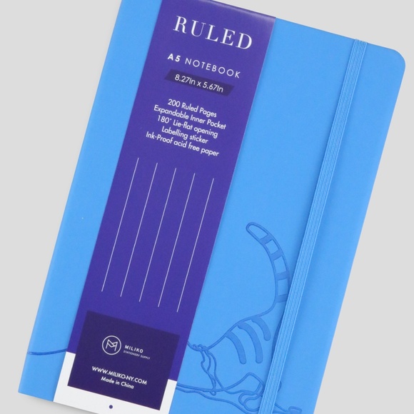 A5 BLUE CAT SOFT TOUCH-COVER BANDED COLLEGE RULED - Picture 2 of 6